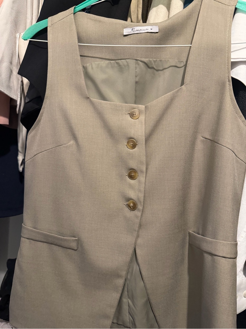 Allegra K Taupe Button-Front Sleeveless Jumpsuit Vest